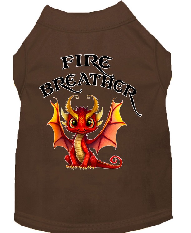 Fire Breather Dragon Screen Print Dog Shirt Brown XS (8)